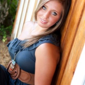 XXI medium gray one shoulder dress with belt.